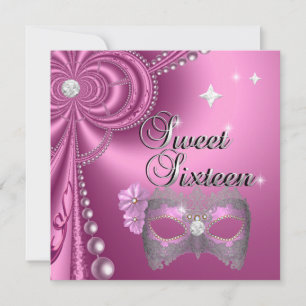 Invitation Sweet sixteen 16 Anniversaire Rose Diamond Masque