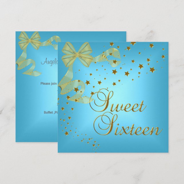 Invitation Sweet sixteen 16 Anniversaire Soirée Gold Stars Bl (Devant / Derrière)