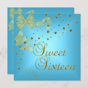 Invitation Sweet sixteen 16 Anniversaire Soirée Gold Stars Bl