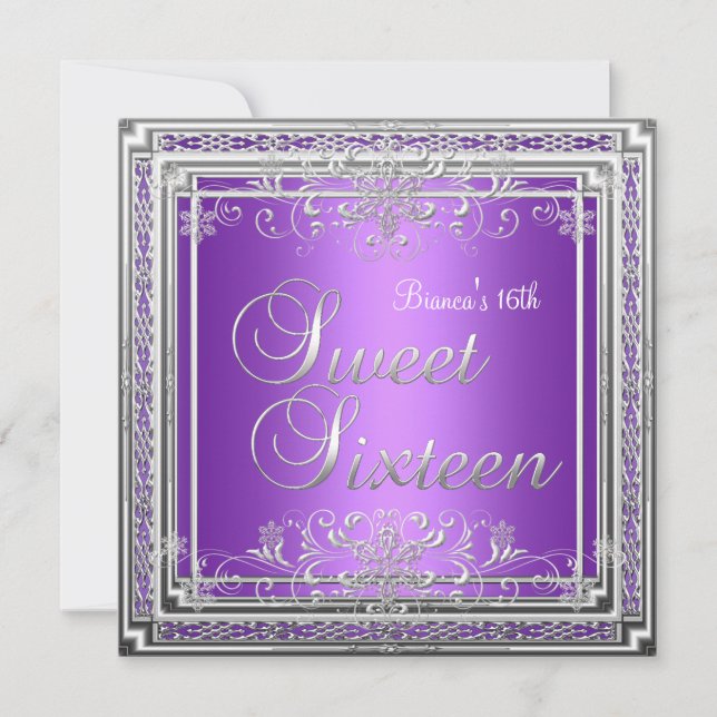 Invitation Sweet sixteen 16 Anniversaire Violet Argent Ado fi (Devant)