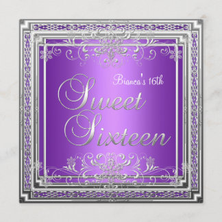 Invitation Sweet sixteen 16 Anniversaire Violet Argent Ado fi
