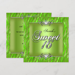 Invitation Sweet Sixteen 16 Anniversaire Zèbre Vert Citron