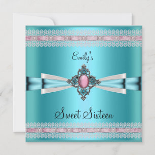Invitation Sweet sixteen 16 Blanc Turquoise Rose