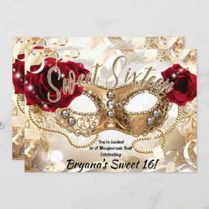 Invitation Sweet sixteen 16 Crème Gold Masquerade Ball Party