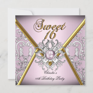 Invitation Sweet Sixteen 16 Damassé Rose Or Argenté Doré