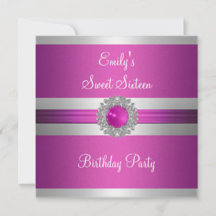 Invitation Sweet Sixteen 16 Fuchsia Argent Joyau Anniversaire