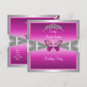 Invitation Sweet Sixteen 16 Fuchsia Rose Argent Diadème 2