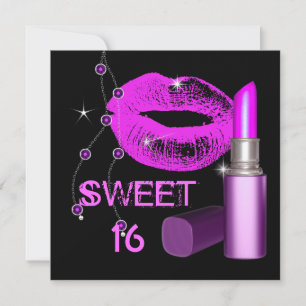 Invitation Sweet Sixteen 16 Lèvres Rose Chaud Lipstick Noir
