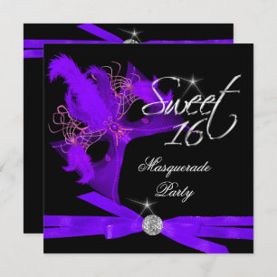 Invitation Sweet sixteen 16 Mascarade violet noir