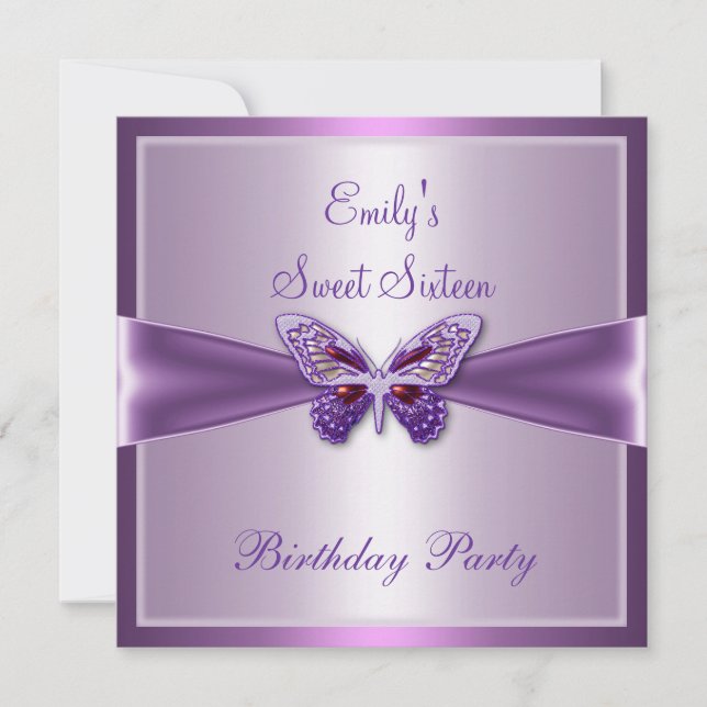 Invitation Sweet sixteen 16 Papillon mauve mauve (Devant)