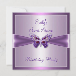 Invitation Sweet sixteen 16 Papillon mauve mauve