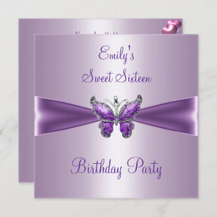 Invitation Sweet sixteen 16 Papillon mauve mauve