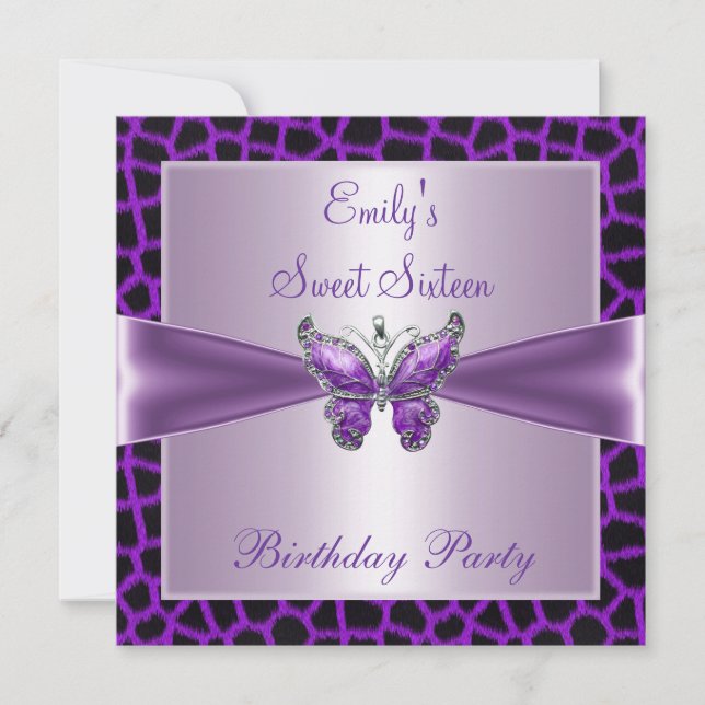 Invitation Sweet sixteen 16 Papillon mauve violet Anniversair (Devant)