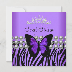 Invitation Sweet sixteen 16 Parti Zebra Pearl Butterfly