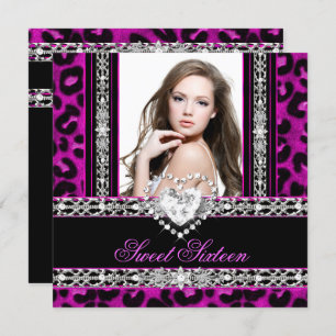 Invitation Sweet sixteen 16 Partie Léopard Rose Diamond
