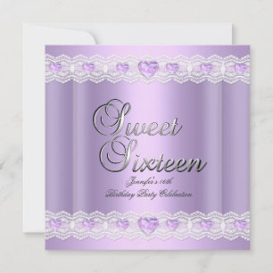 Invitation Sweet sixteen 16 Partie Purple Silver Lilac Coeurs