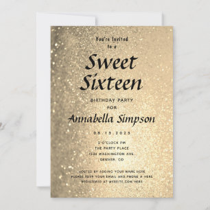 Invitation Sweet sixteen 16 Parties scintillant d'or Annivers