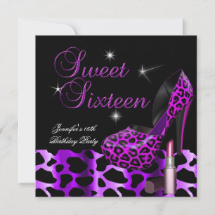 Invitation Sweet sixteen 16 Party Leopard Chaussure Lipstick