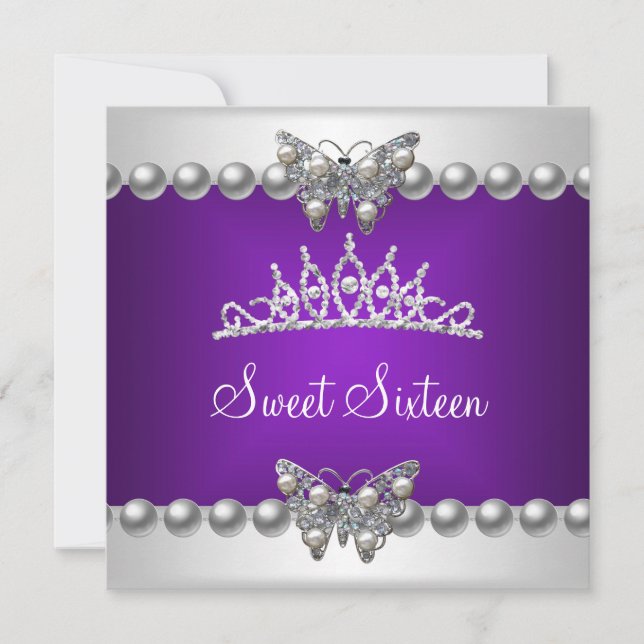 Invitation Sweet sixteen 16 Party Purple Papillon blanc (Devant)