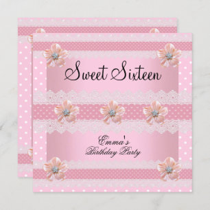 Invitation Sweet sixteen 16 Party rose rose blanc tache