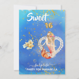 Invitation *~* SWEET SIXTEEN 16 Pearl Heart Mermaid Anniversa