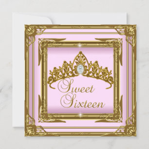 Invitation Sweet sixteen 16 Pink Tiara Parties scintillant or