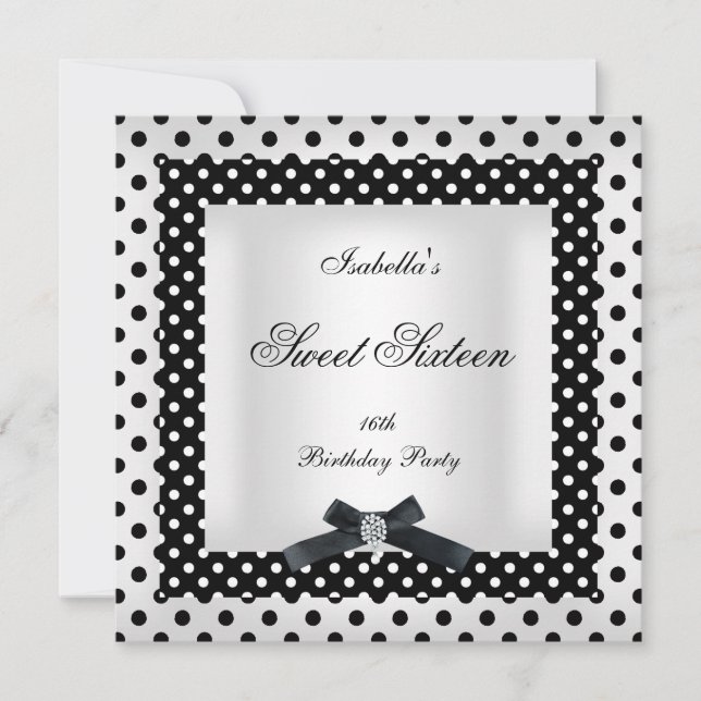 Invitation Sweet Sixteen 16 Points noirs et blancs Image 2 (Devant)