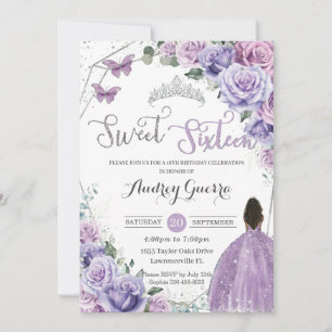 Invitation Sweet sixteen 16 Princesse Florale Violet Annivers