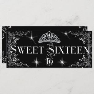 Invitation Sweet sixteen 16 Regal Black Silver Tiara