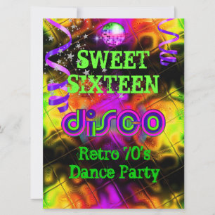 Invitation Sweet sixteen 16 Retro 70's Dance Party
