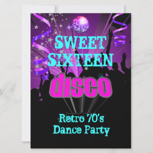 Invitation Sweet sixteen 16 Retro 70's Disco Dance Party 3