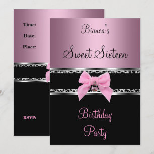 Invitation Sweet Sixteen 16 Rose Argent Noir Zèbre Léopard 3