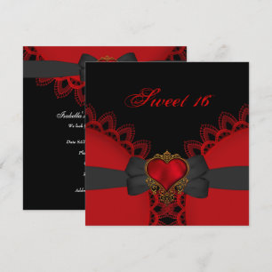 Invitation Sweet sixteen 16 Rouge noir dentelle Coeur gothiqu