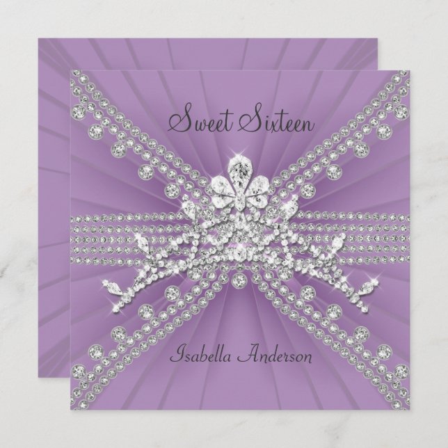 Invitation Sweet sixteen 16 Tiara Lilac fête d'anniversaire (Devant / Derrière)