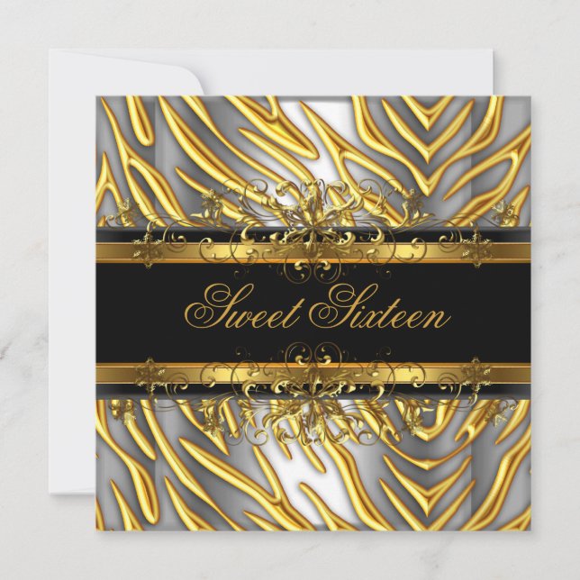 Invitation Sweet sixteen 16 Zebra Gold Black Silver (Devant)