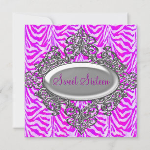 Invitation Sweet Sixteen 16 Zèbre Violet Blanc Argent 2