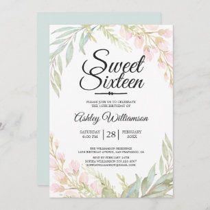 Invitation Sweet sixteen 16e anniversaire de la florale rose