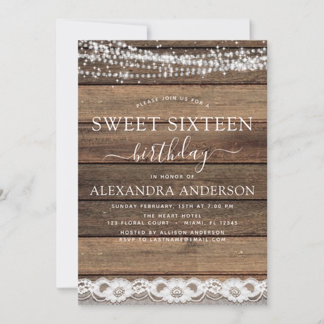 Invitation Sweet sixteen 16e anniversaire Rustic Farmhouse (Devant)