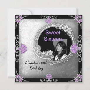 Invitation Sweet sixteen 16e anniversaire Silver Purple Photo