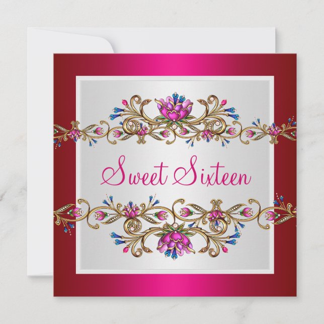 Invitation Sweet sixteen 16e anniversaire White Gold Fushia (Devant)
