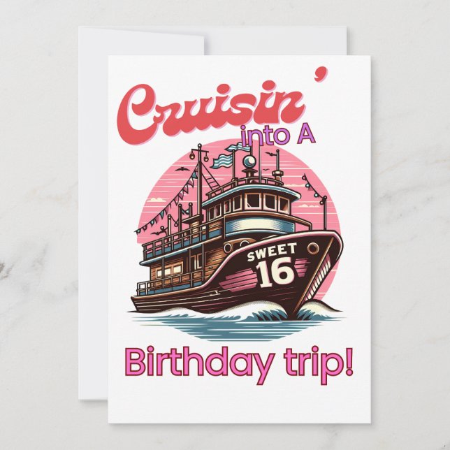 Invitation Sweet Sixteen 16e Croisière pour un voyage d'anniv (Devant)