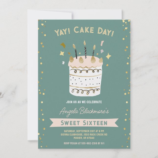 Invitation Sweet sixteen 16e Filles Anniversaire Pink Green (Devant)