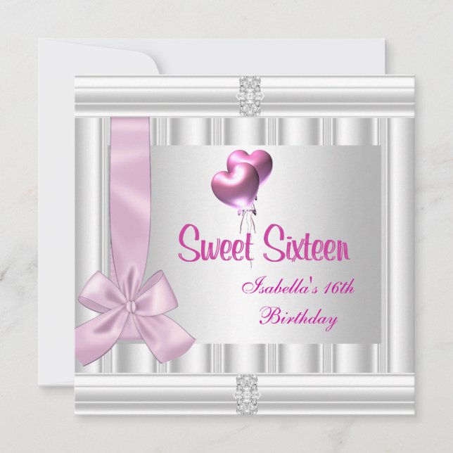 Invitation Sweet sixteen 16e joyau élégant rose blanc (Devant)