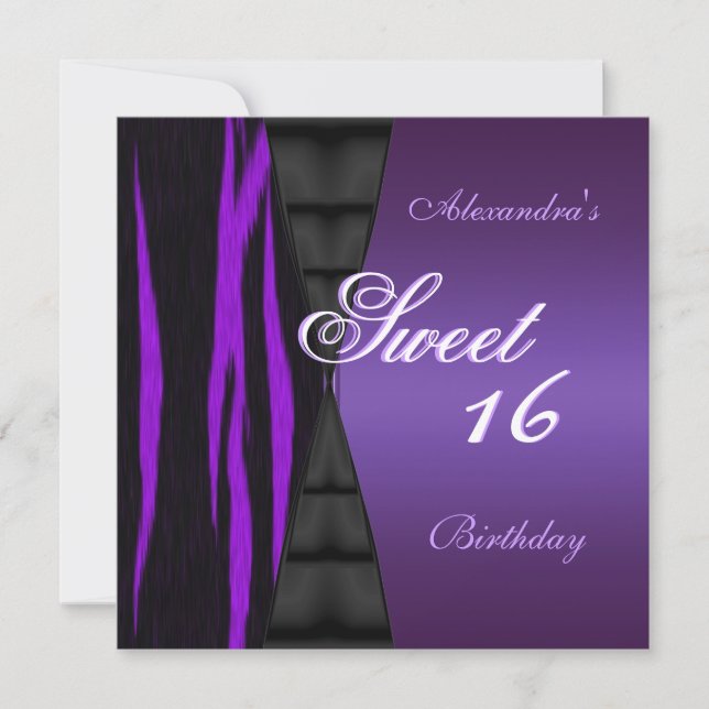 Invitation Sweet sixteen 16e Noir violet sauvage (Devant)