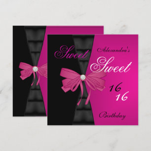 Invitation Sweet Sixteen 16ème Rose Clair Noir Nœud fête