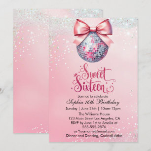 Invitation Sweet sixteen à bille rose Disco
