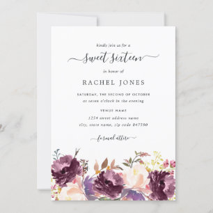 Invitation Sweet sixteen à fleurs violettes