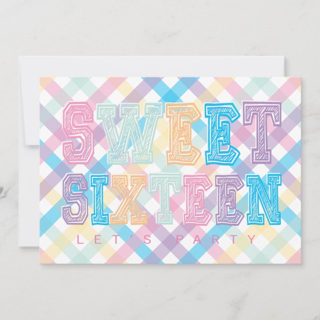 Invitation Sweet sixteen à thème rose bleu violet (Devant)