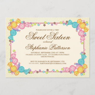 Invitation Sweet sixteen à thème très sucré