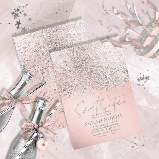 Invitation Sweet sixteen Abstrait Foil Rose Gold ID776 (Créateur téléchargé)